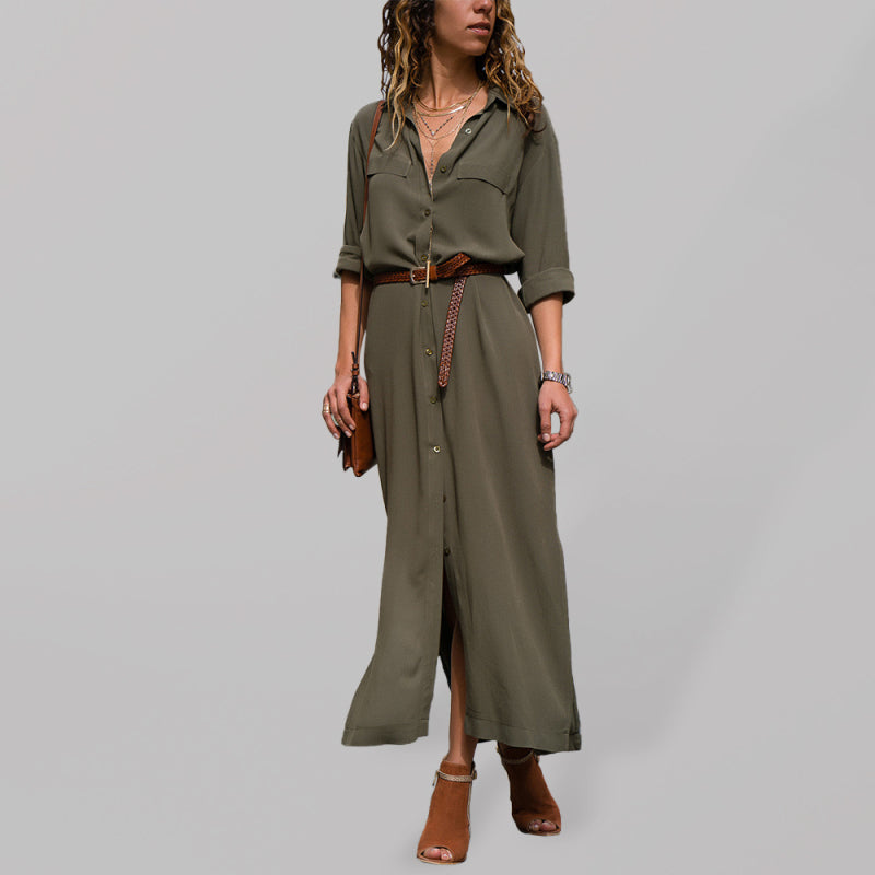 Kvinners Maxi Kjole Langermet Skjorte Stil Polyester 6