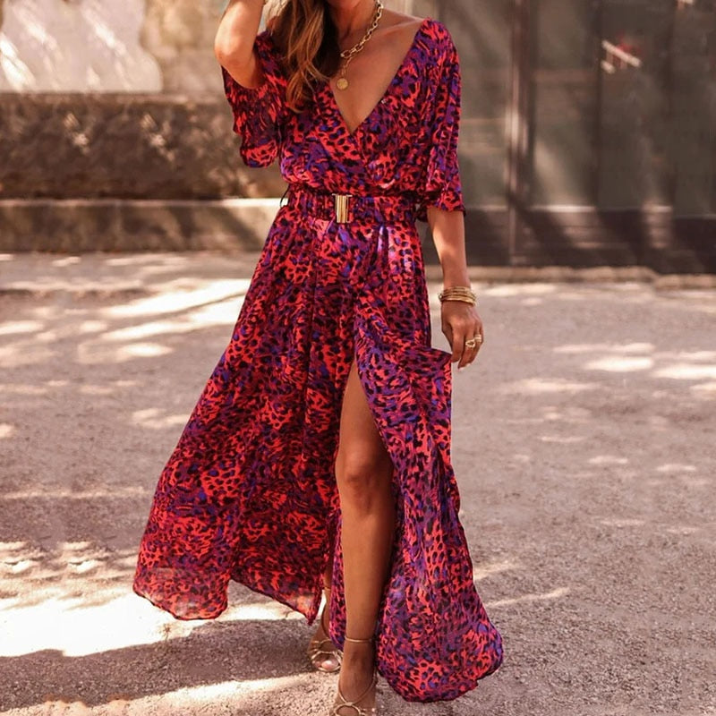 Kvinners Maxi Kjole Med Høy Splitt Boho Stil 1