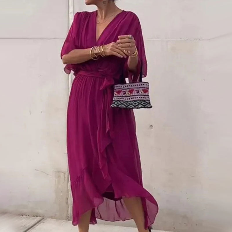 Kvinners Maxi Kjole V-Hals Plus-Size 3