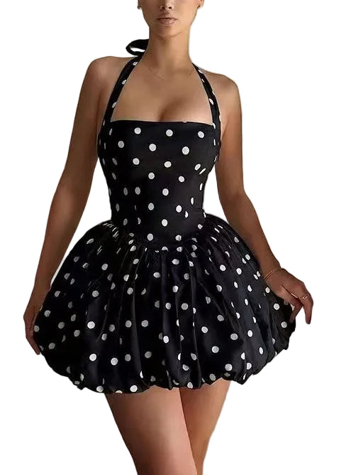 Kvinners Mini Kjole Halter Ryggfri Prikkete 0