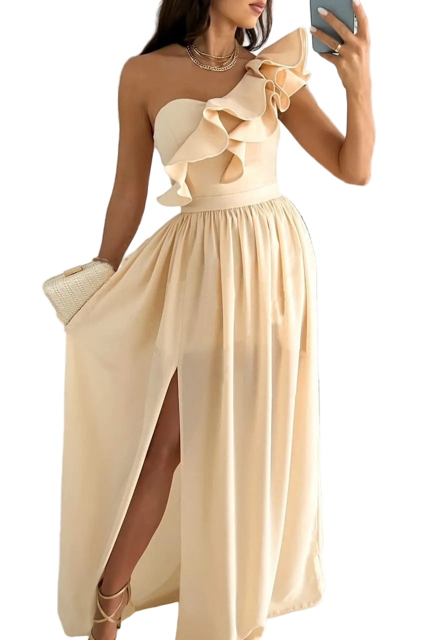 Kvinners Off Shoulder Kjole med Volanger 0