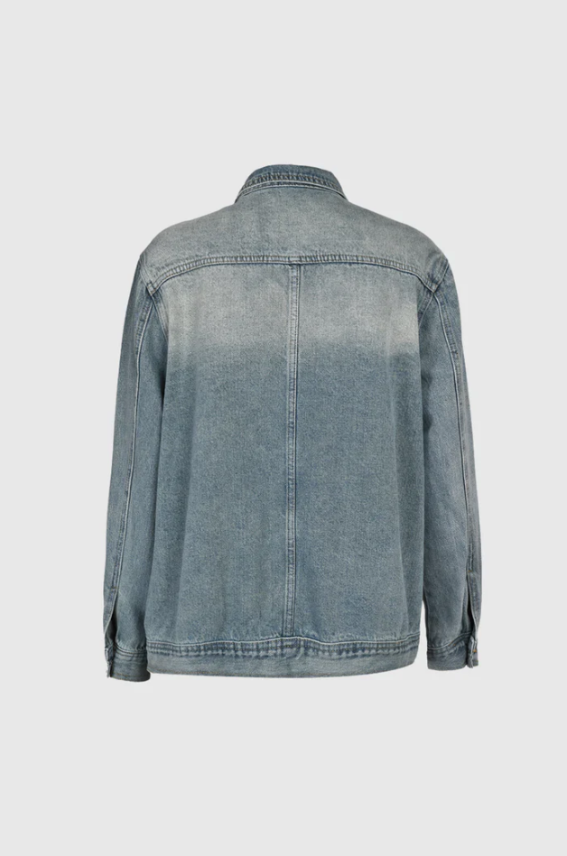 Kvinners Oversized Denim Jakke med Høy Krage og Asymmetrisk Design 6