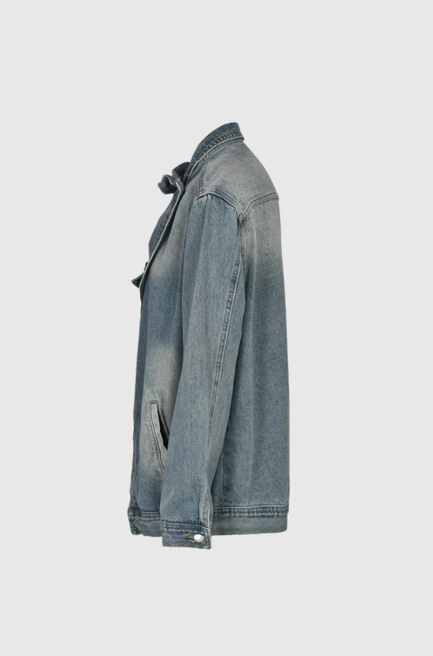 Kvinners Oversized Denim Jakke med Høy Krage og Asymmetrisk Design 7