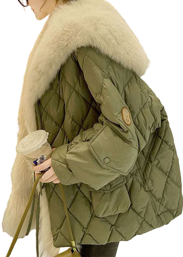 Kvinners Oversized Dunjakke med Pelskrage 0