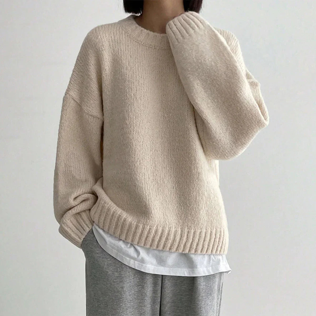 Kvinners Oversized Genser med Rund Hals 1