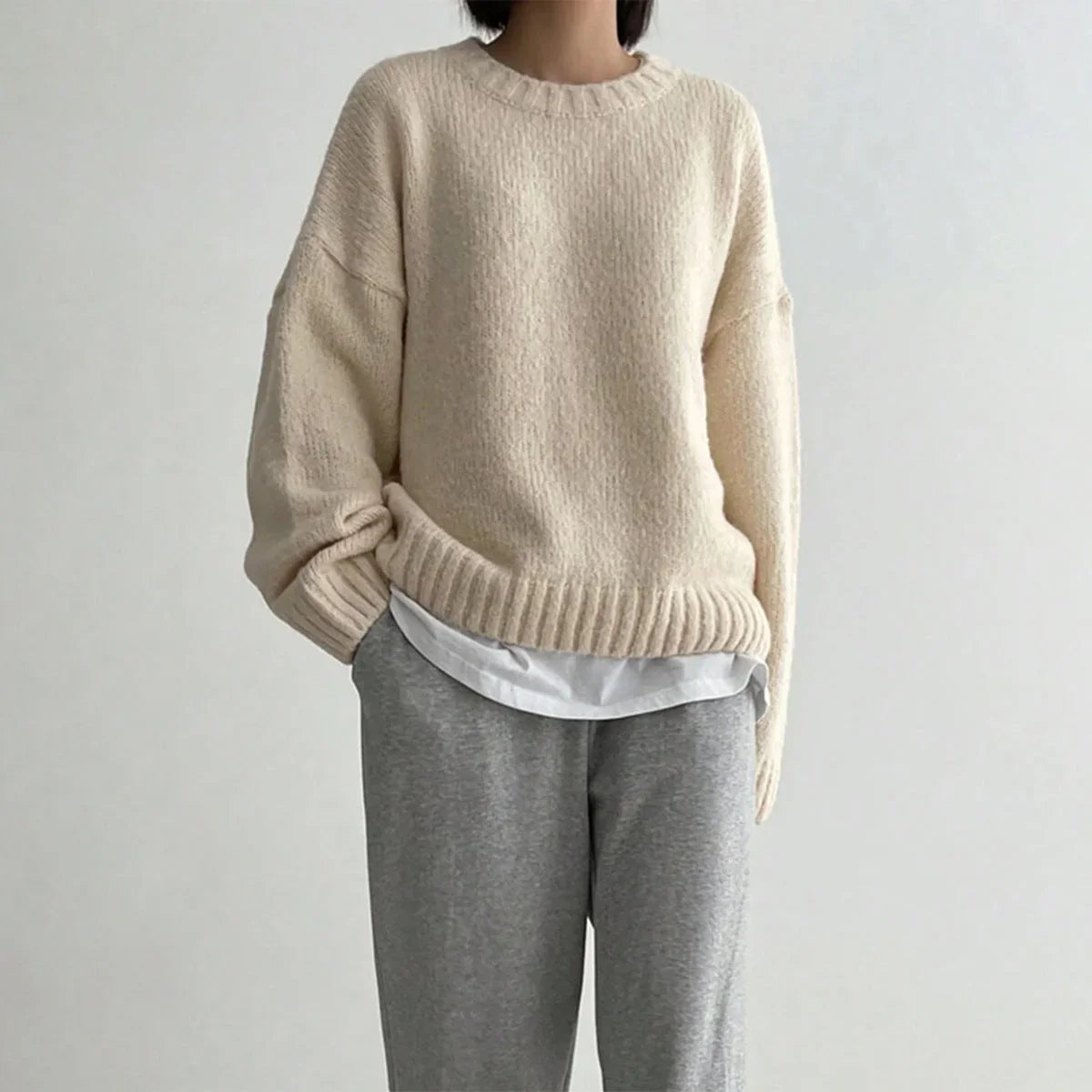 Kvinners Oversized Genser med Rund Hals 2