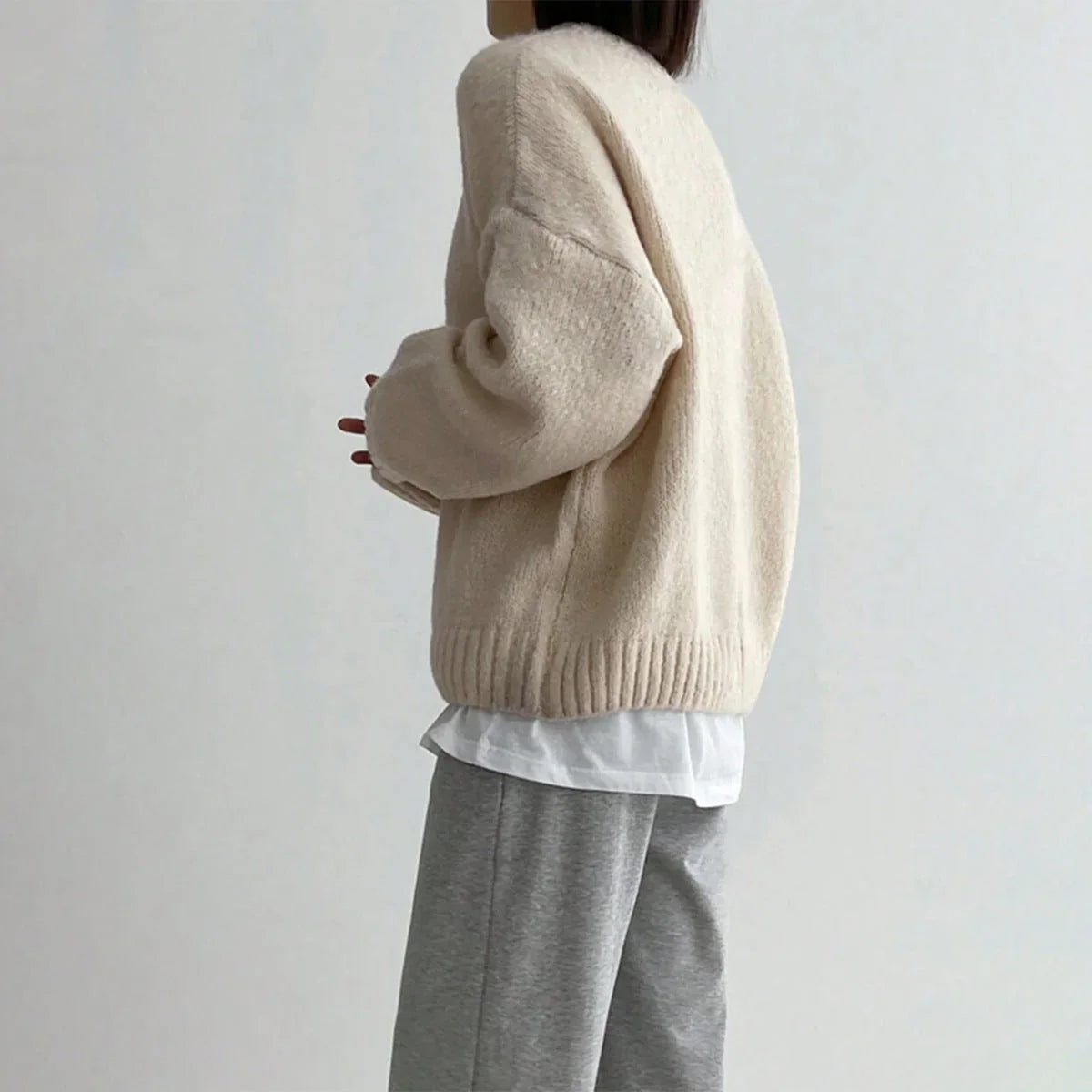 Kvinners Oversized Genser med Rund Hals 3