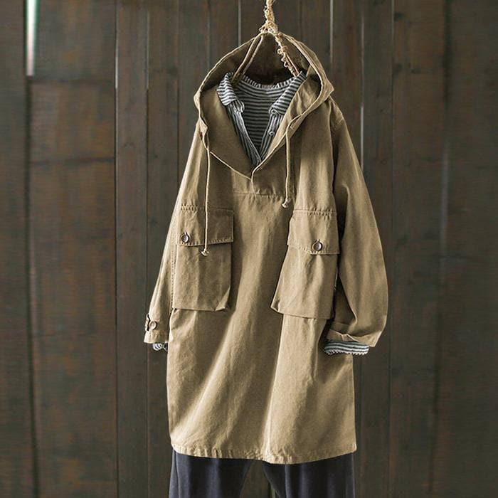 Kvinners Oversized Hettejakke med V-hals Moderne Stil 0