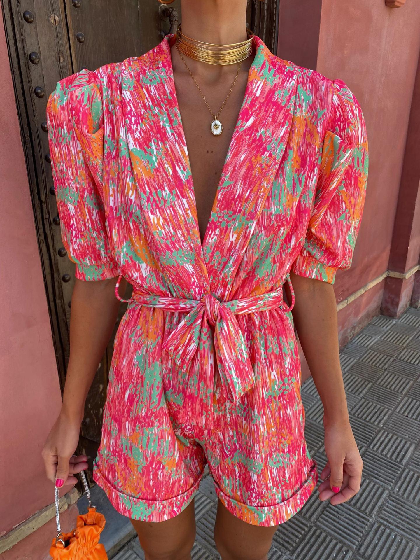 Kvinners Playsuit med Puffede Ermer 1