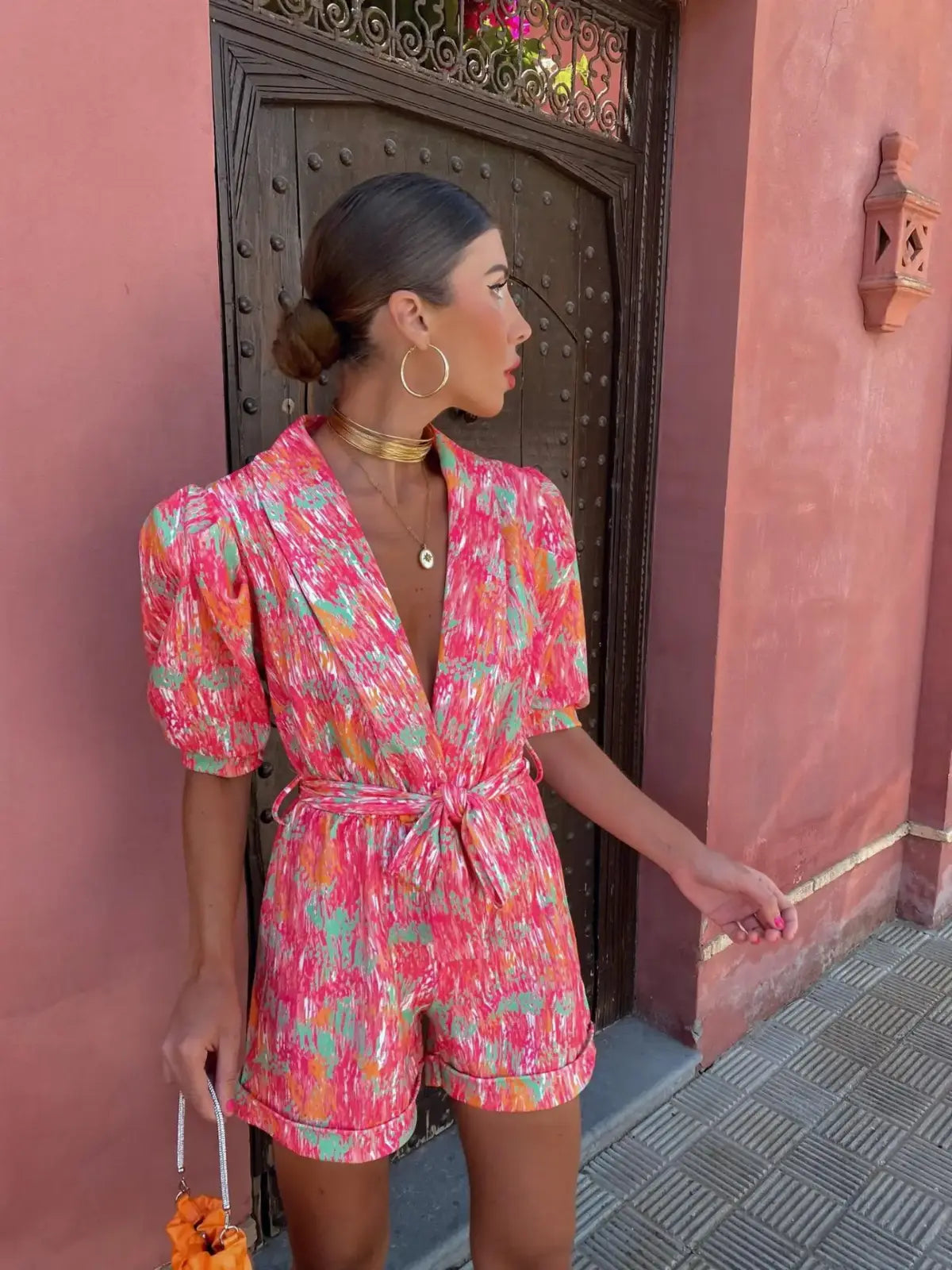 Kvinners Playsuit med Puffede Ermer 2