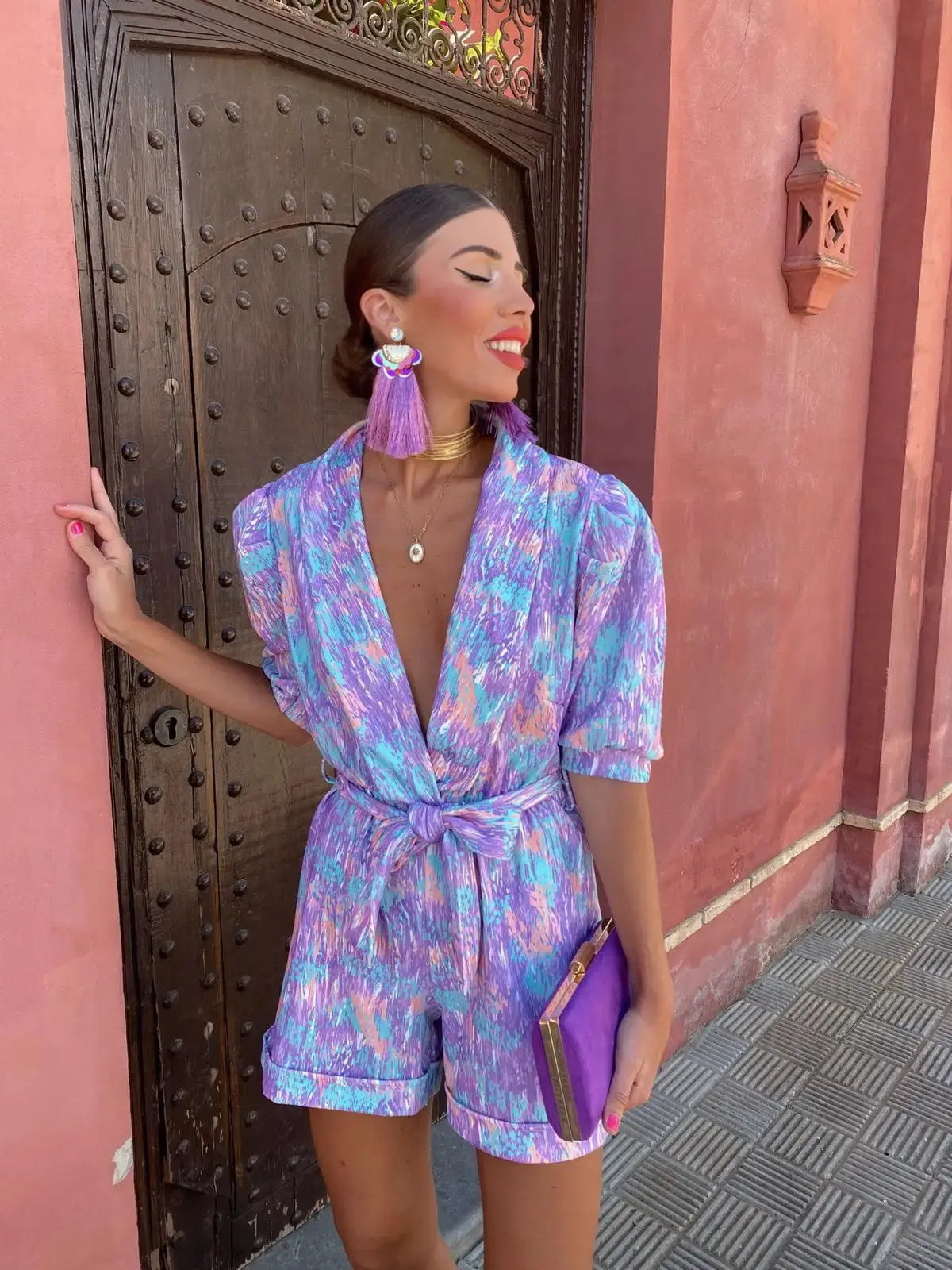 Kvinners Playsuit med Puffede Ermer 5