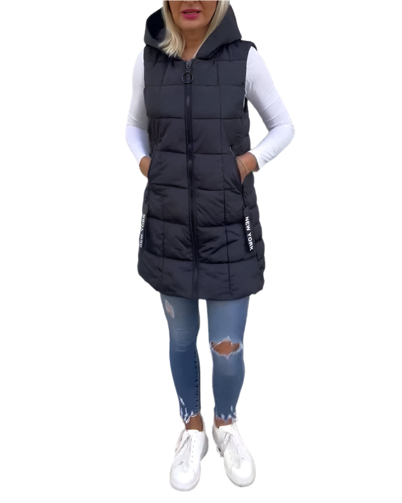 Kvinners Puffer Jakke Langline Uten Ermer Polyester Med Hette 0