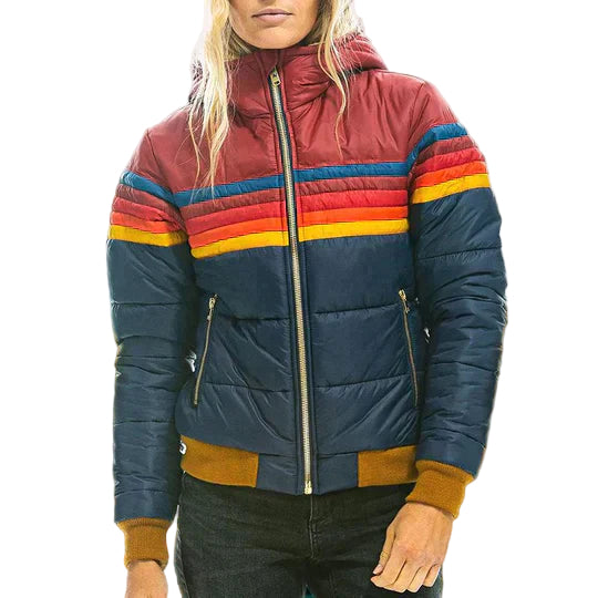Kvinners Pufferjakke med Retrostripet Design 0