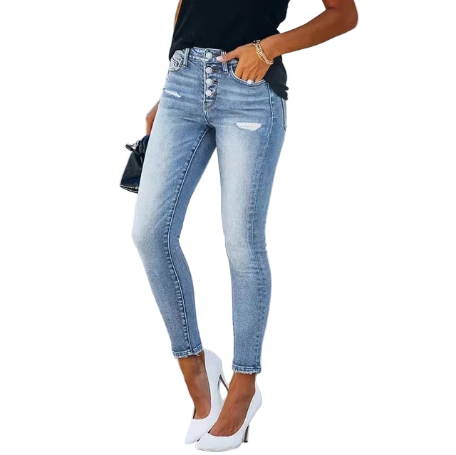 Kvinners Ripped Slim Fit Denim Jeans 0