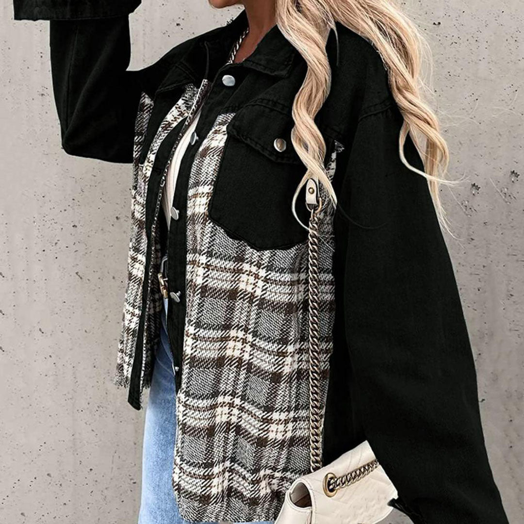 Kvinners Rutete Denimjakke 1