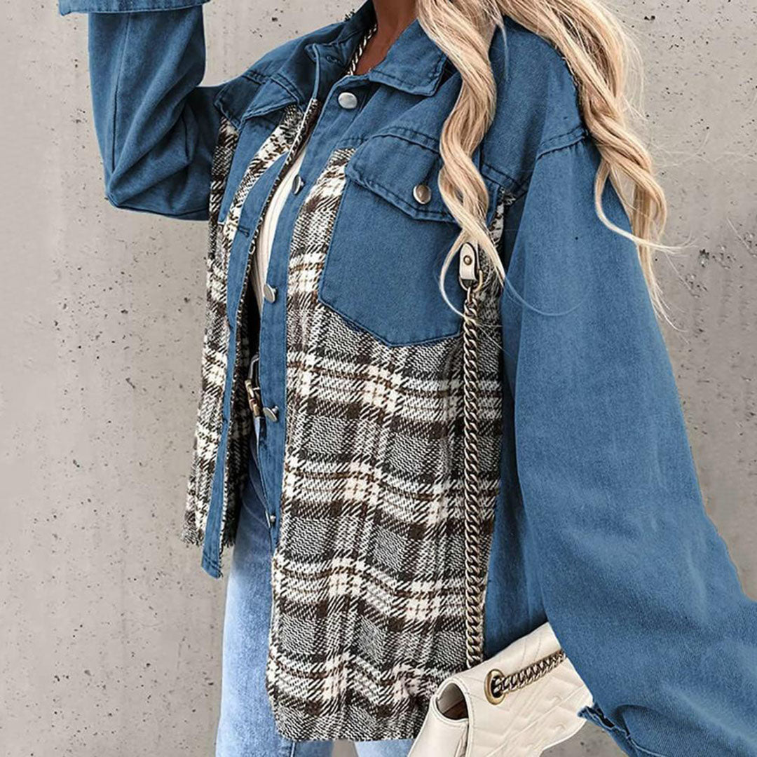 Kvinners Rutete Denimjakke 4