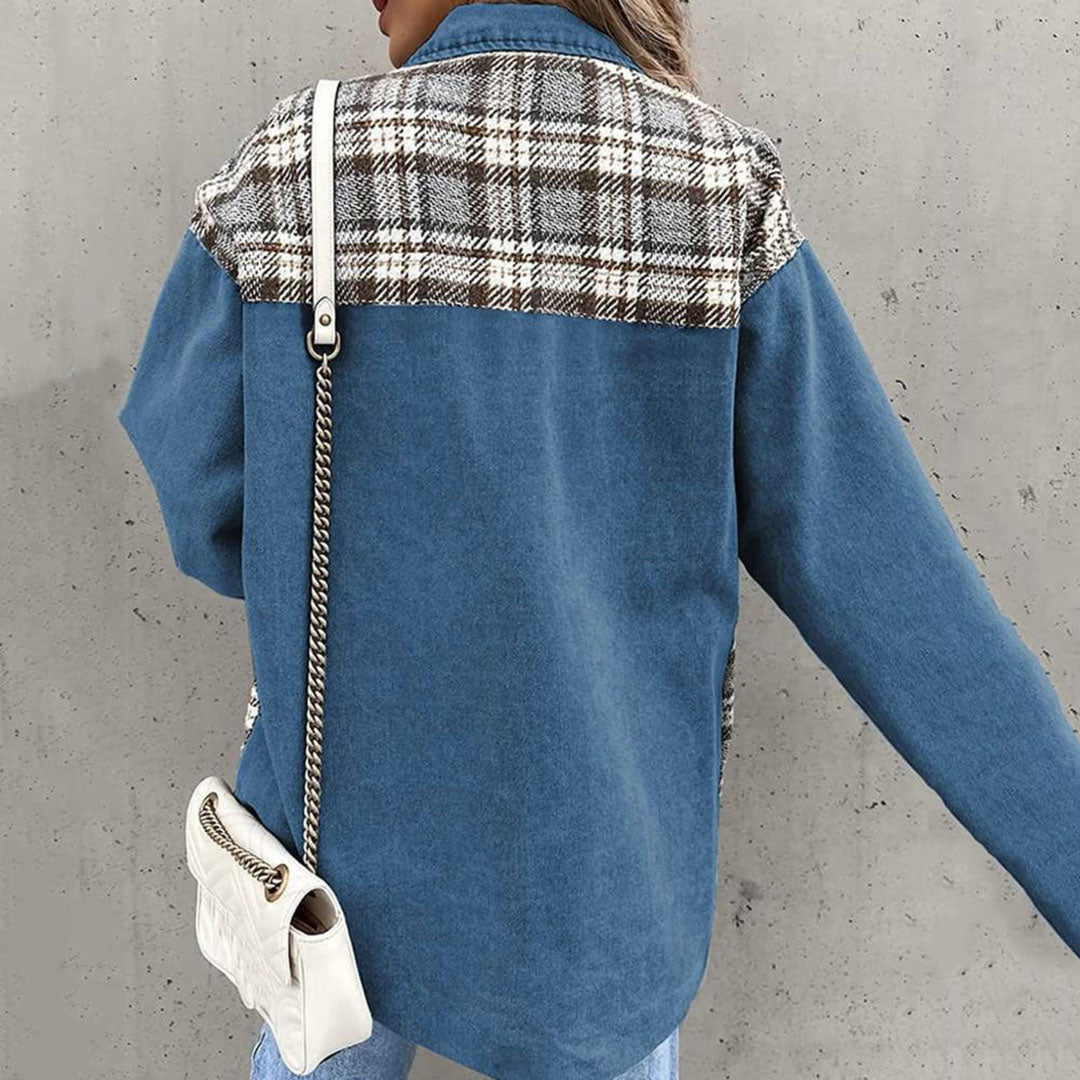 Kvinners Rutete Denimjakke 5