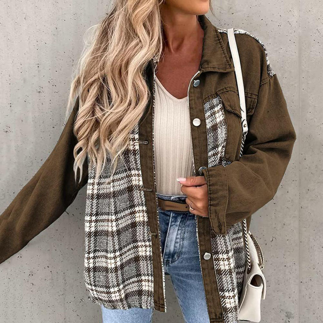 Kvinners Rutete Denimjakke 7