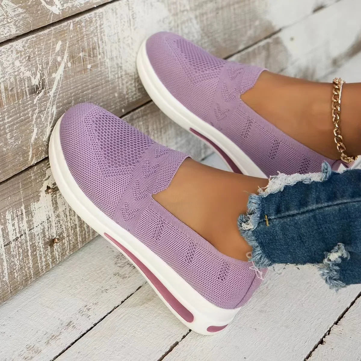 Kvinners Sneakers Lettvekt Mesh Slip-On Syntetisk 2