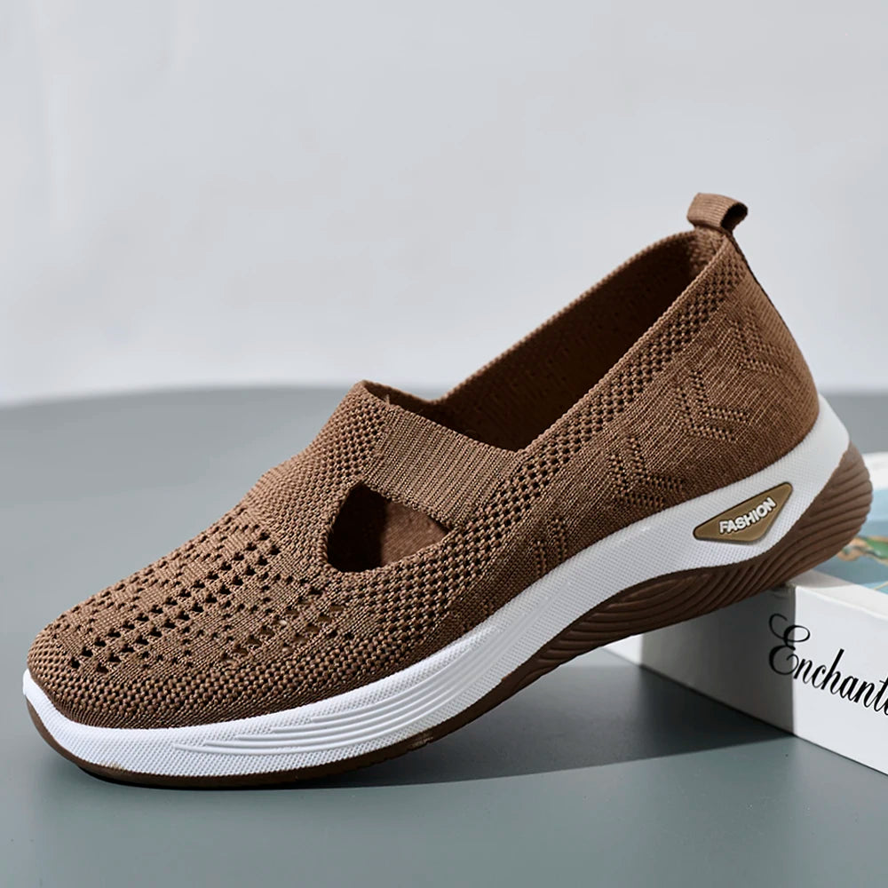 Kvinners Sneakers Mesh Pustende Kausale Sko Antiskli Flate Strikkede Sko 0