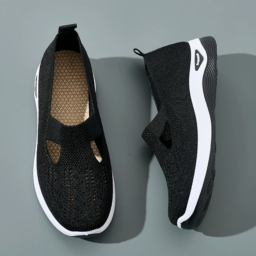 Kvinners Sneakers Mesh Pustende Kausale Sko Antiskli Flate Strikkede Sko 1