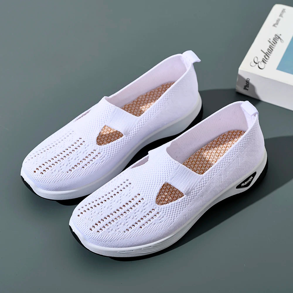 Kvinners Sneakers Mesh Pustende Kausale Sko Antiskli Flate Strikkede Sko 3