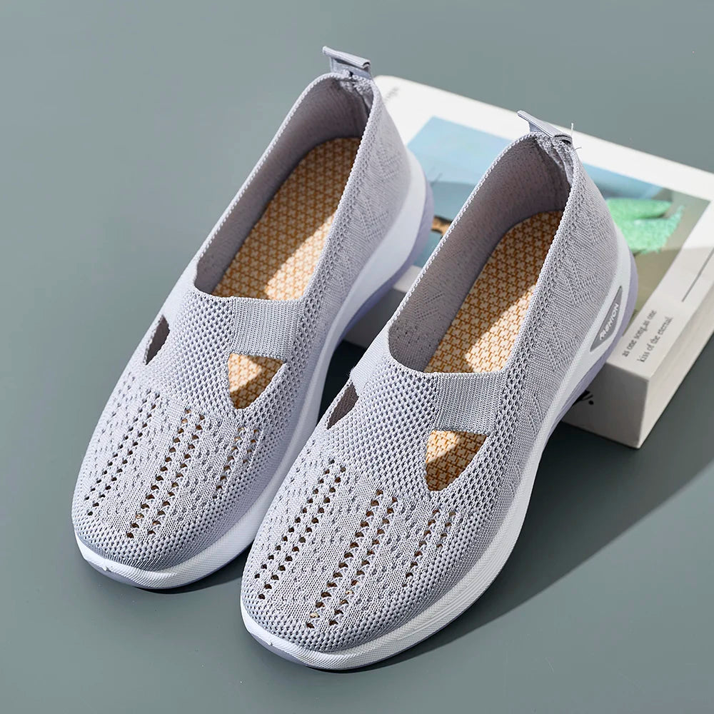 Kvinners Sneakers Mesh Pustende Kausale Sko Antiskli Flate Strikkede Sko 4