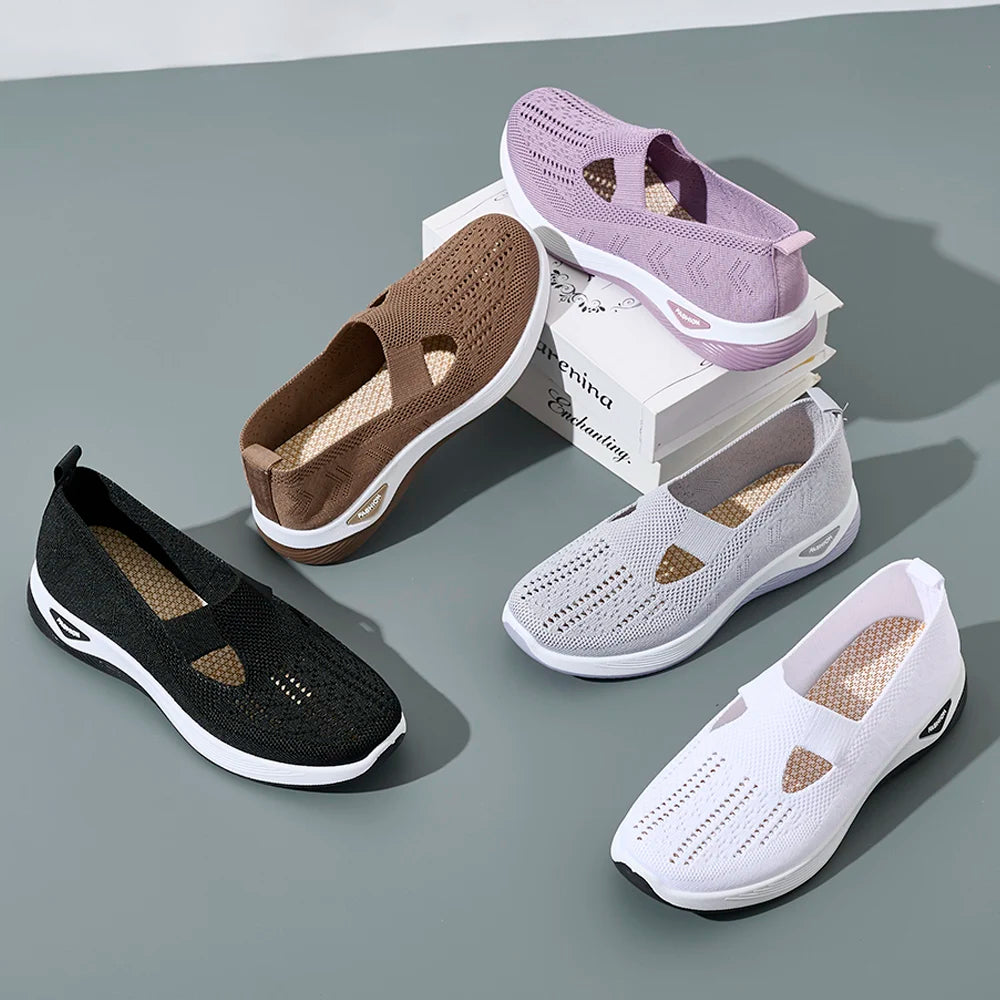 Kvinners Sneakers Mesh Pustende Kausale Sko Antiskli Flate Strikkede Sko 5