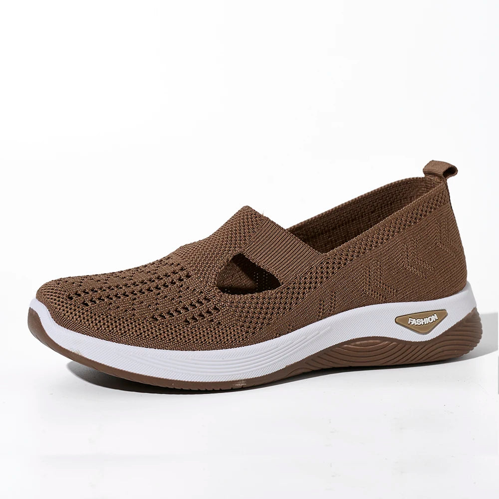 Kvinners Sneakers Mesh Pustende Kausale Sko Antiskli Flate Strikkede Sko 6