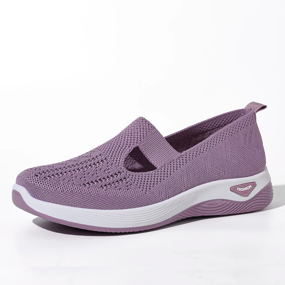 Kvinners Sneakers Mesh Pustende Kausale Sko Antiskli Flate Strikkede Sko 8