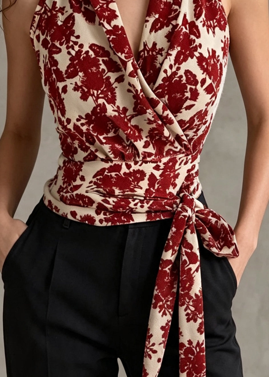 Kvinners Sommer Topp med Trykk og Slips i Midjen 3