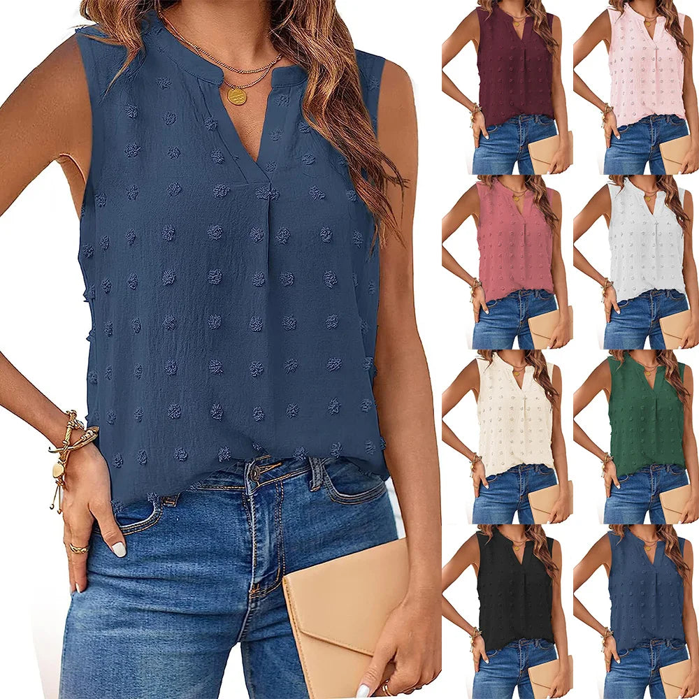 Kvinners Tank Top V-hals Lett Stoff Uten Ermer 0