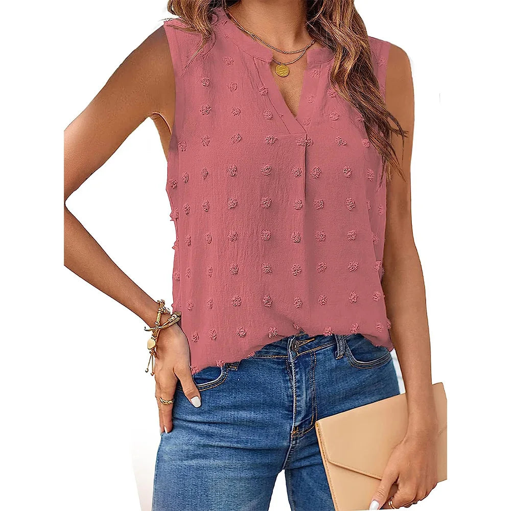 Kvinners Tank Top V-hals Lett Stoff Uten Ermer 10