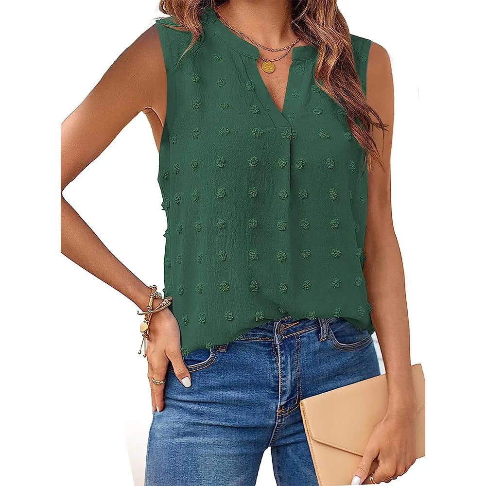 Kvinners Tank Top V-hals Lett Stoff Uten Ermer 12