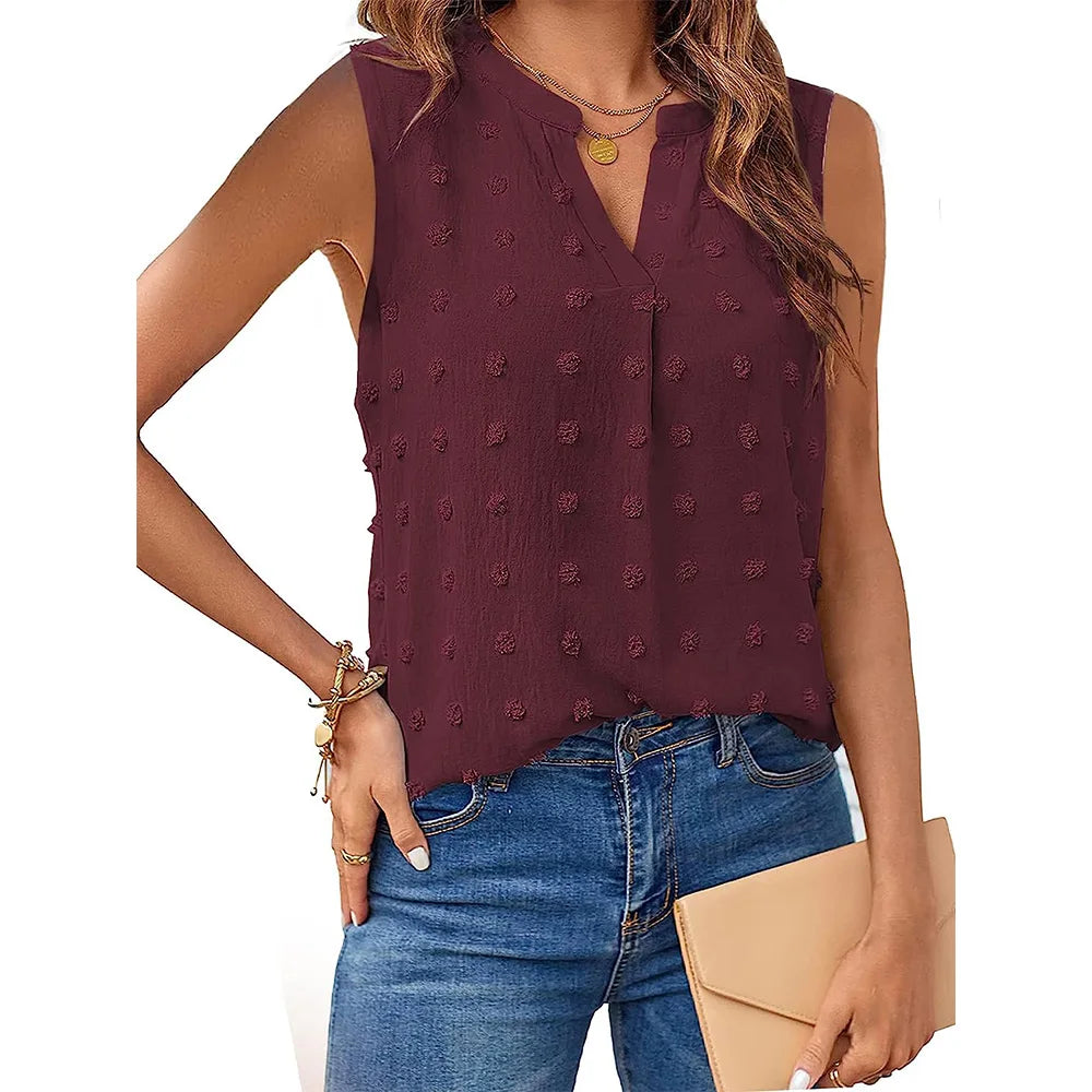 Kvinners Tank Top V-hals Lett Stoff Uten Ermer 13