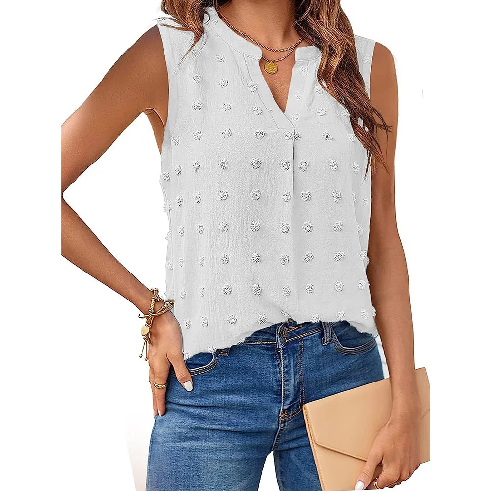 Kvinners Tank Top V-hals Lett Stoff Uten Ermer 2
