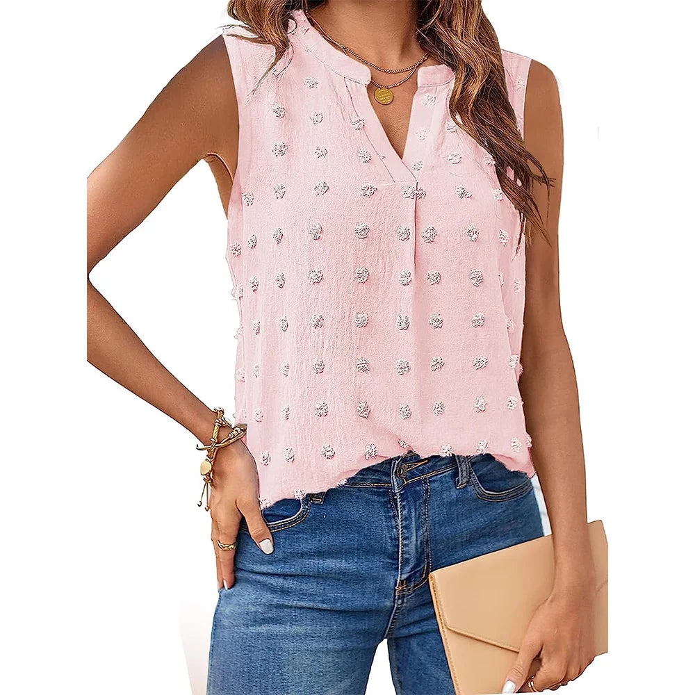 Kvinners Tank Top V-hals Lett Stoff Uten Ermer 6