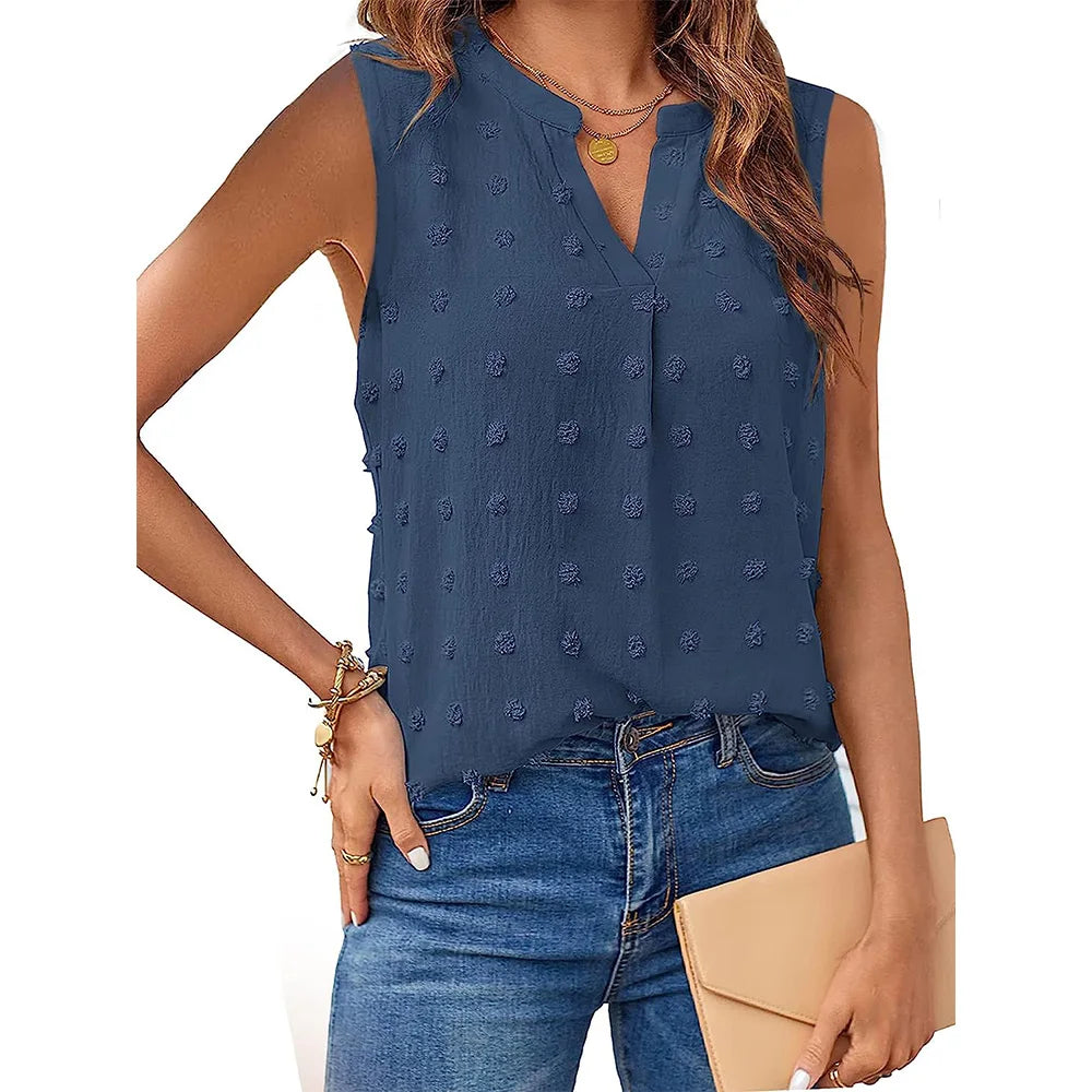 Kvinners Tank Top V-hals Lett Stoff Uten Ermer 7
