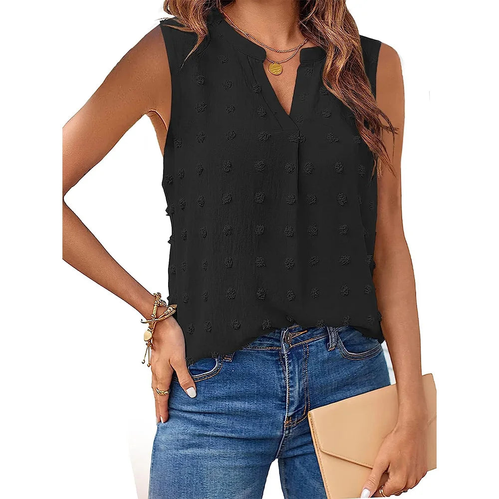 Kvinners Tank Top V-hals Lett Stoff Uten Ermer 8