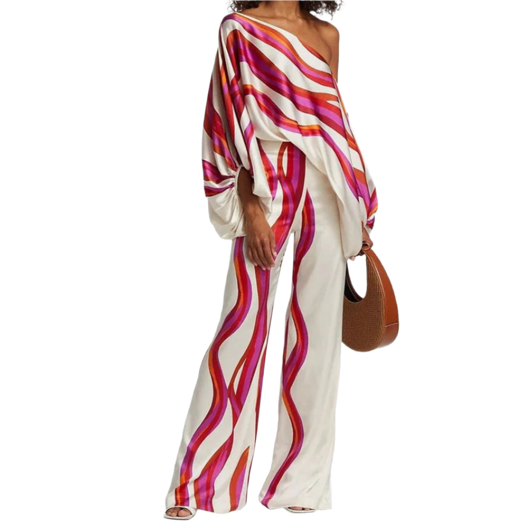 Kvinners To-delt Sommersett med Off-Shoulder Lantern Ermer 0