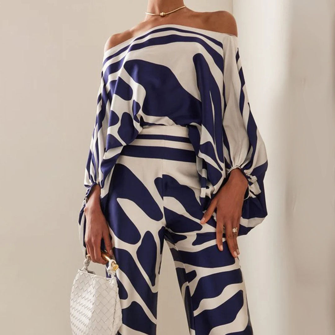 Kvinners To-delt Sommersett med Off-Shoulder Lantern Ermer 2