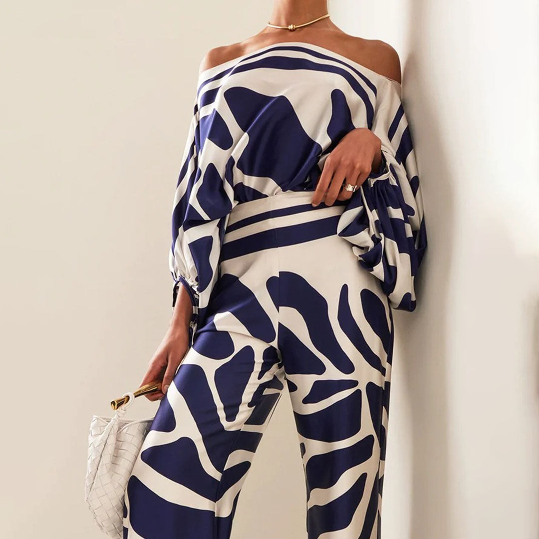 Kvinners To-delt Sommersett med Off-Shoulder Lantern Ermer 3