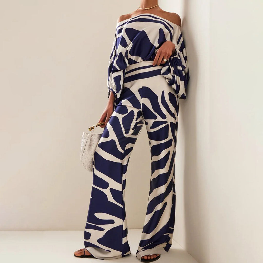 Kvinners To-delt Sommersett med Off-Shoulder Lantern Ermer 4