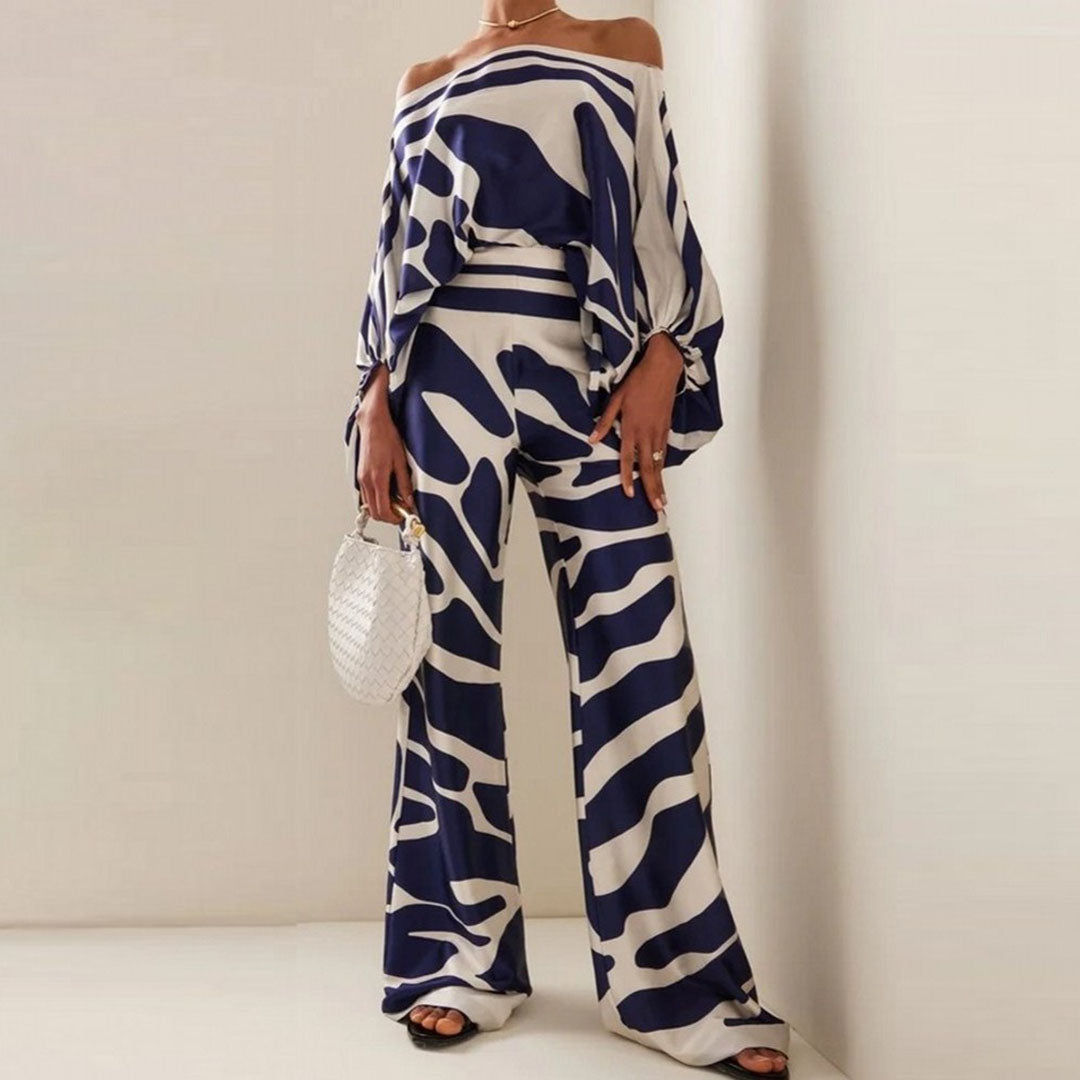 Kvinners To-delt Sommersett med Off-Shoulder Lantern Ermer 9