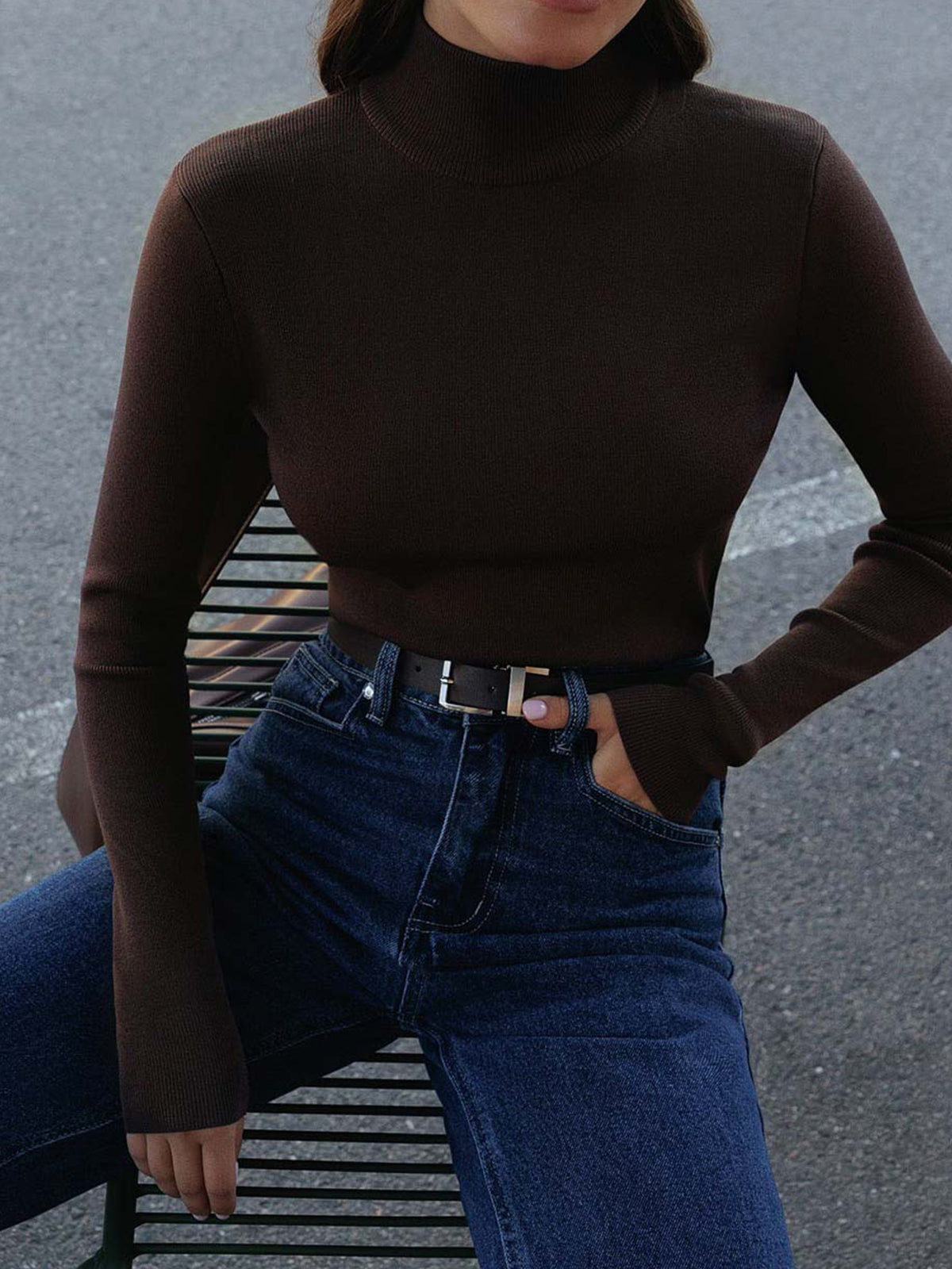Kvinners Topp med Mock Neck Stil 8