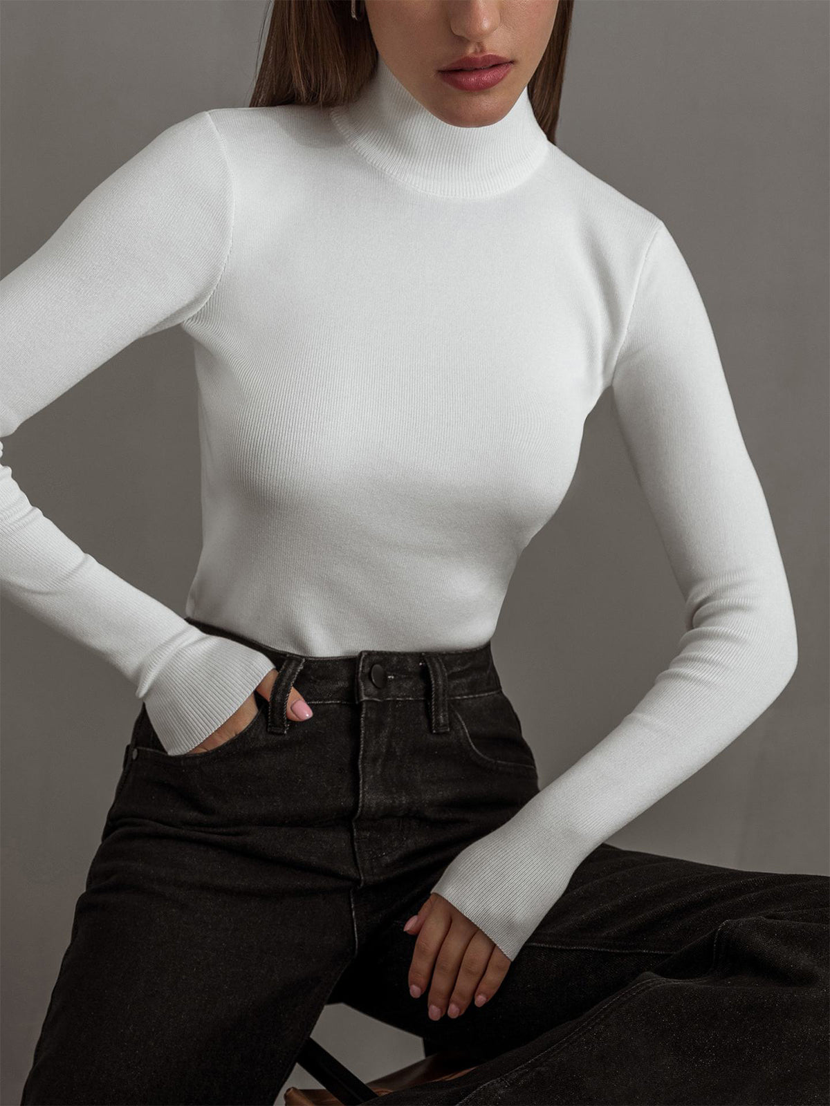 Kvinners Topp med Mock Neck Stil 9