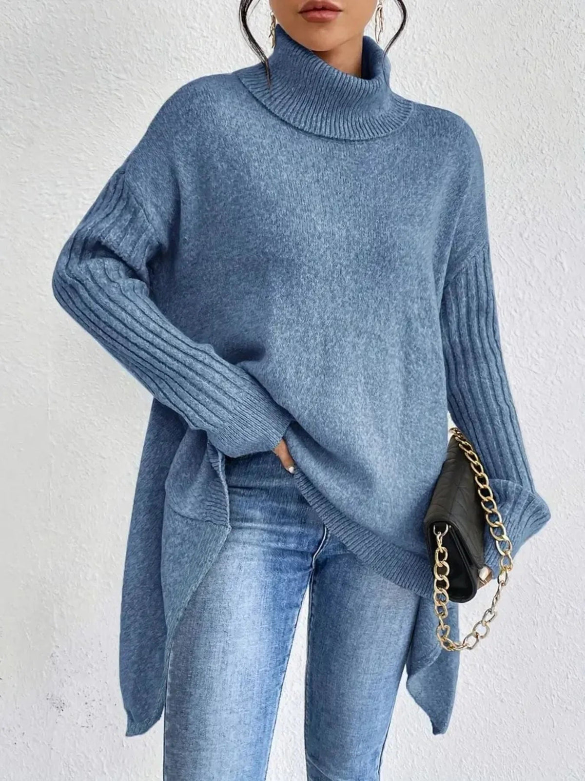 Kvinners Turtleneck Genser Overdimensjonert 3