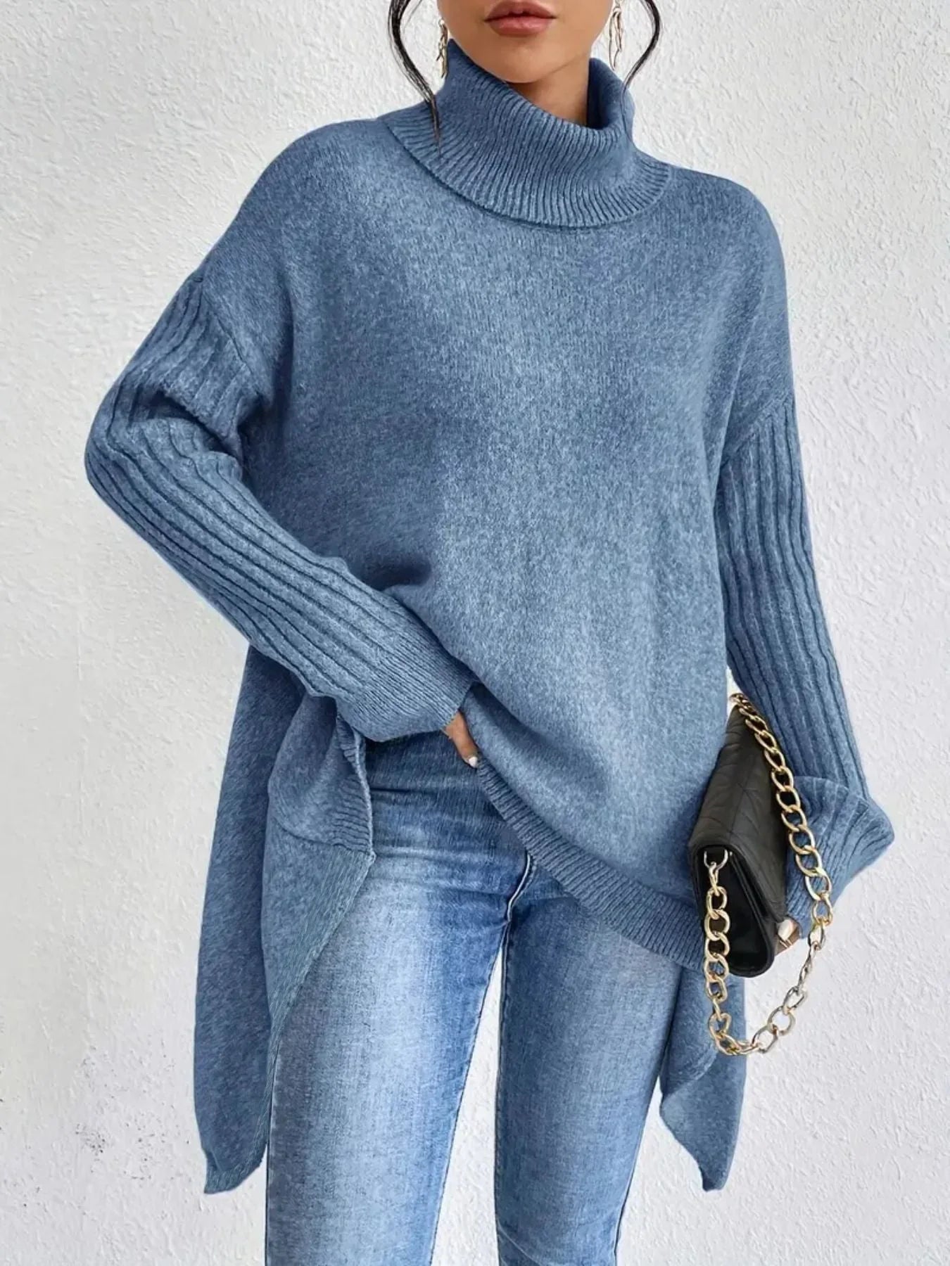 Kvinners Turtleneck Genser Overdimensjonert 3
