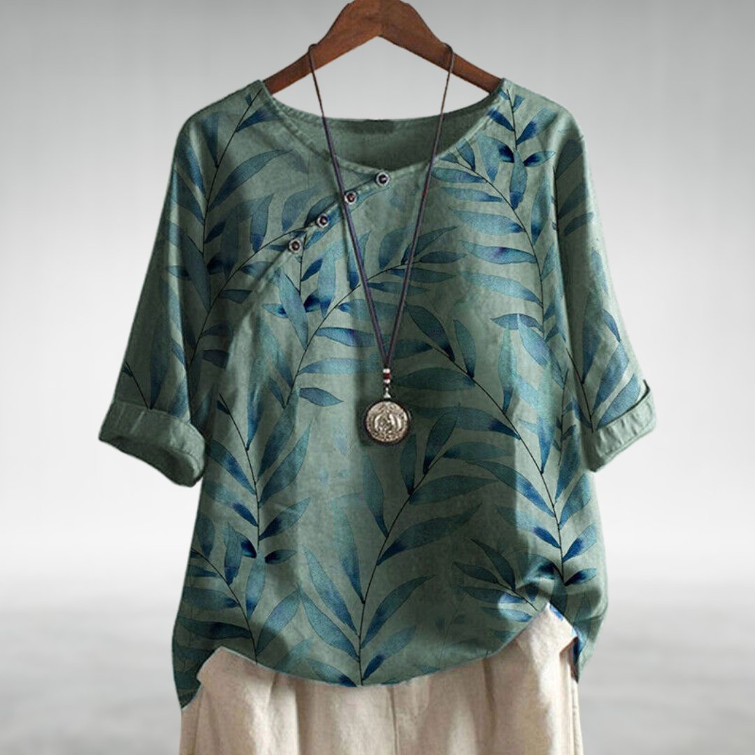 Kvinners Uformelle Bluse med Bladtrykk 3