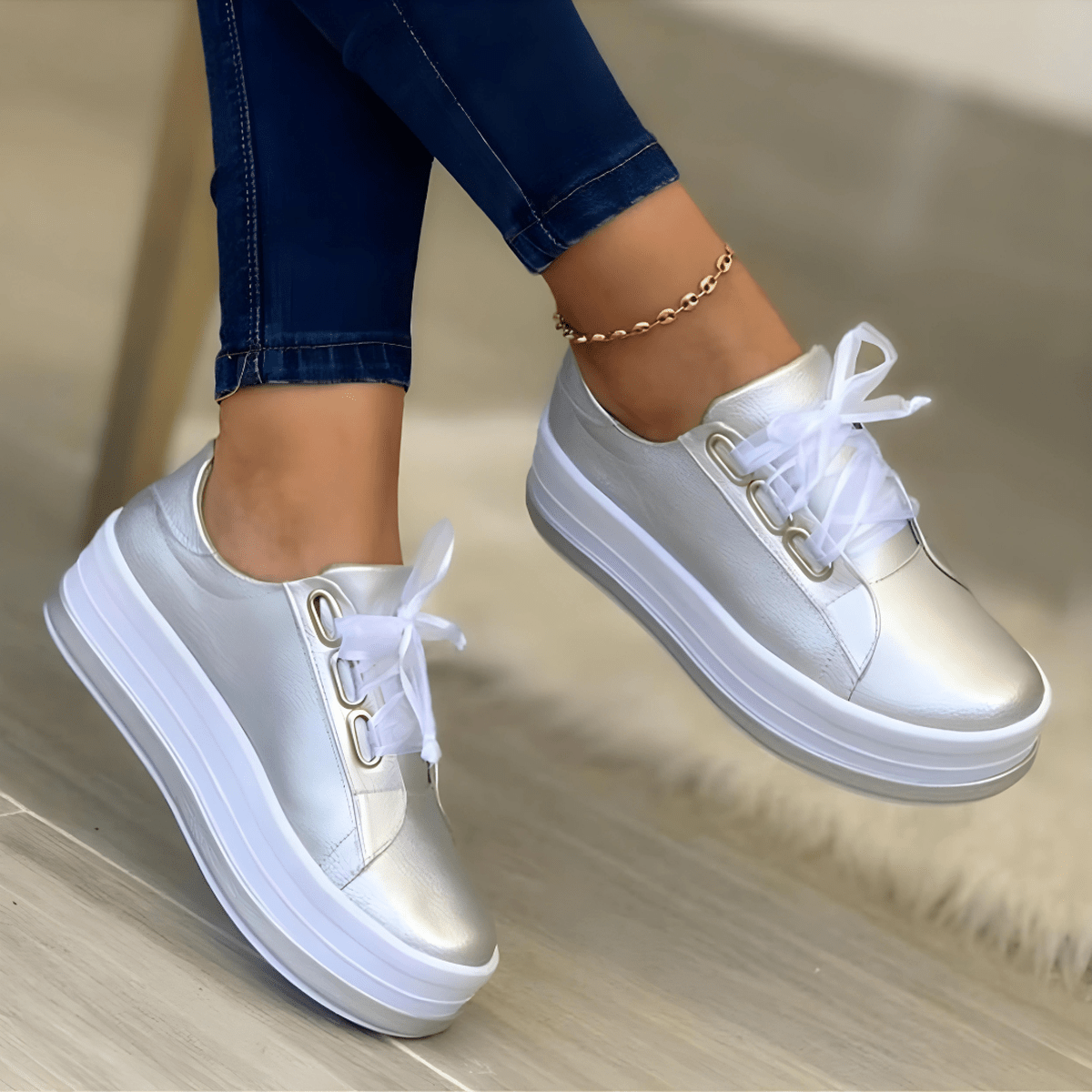 Kvinners Uformelle Sneakers med Forhøyet Såle 2